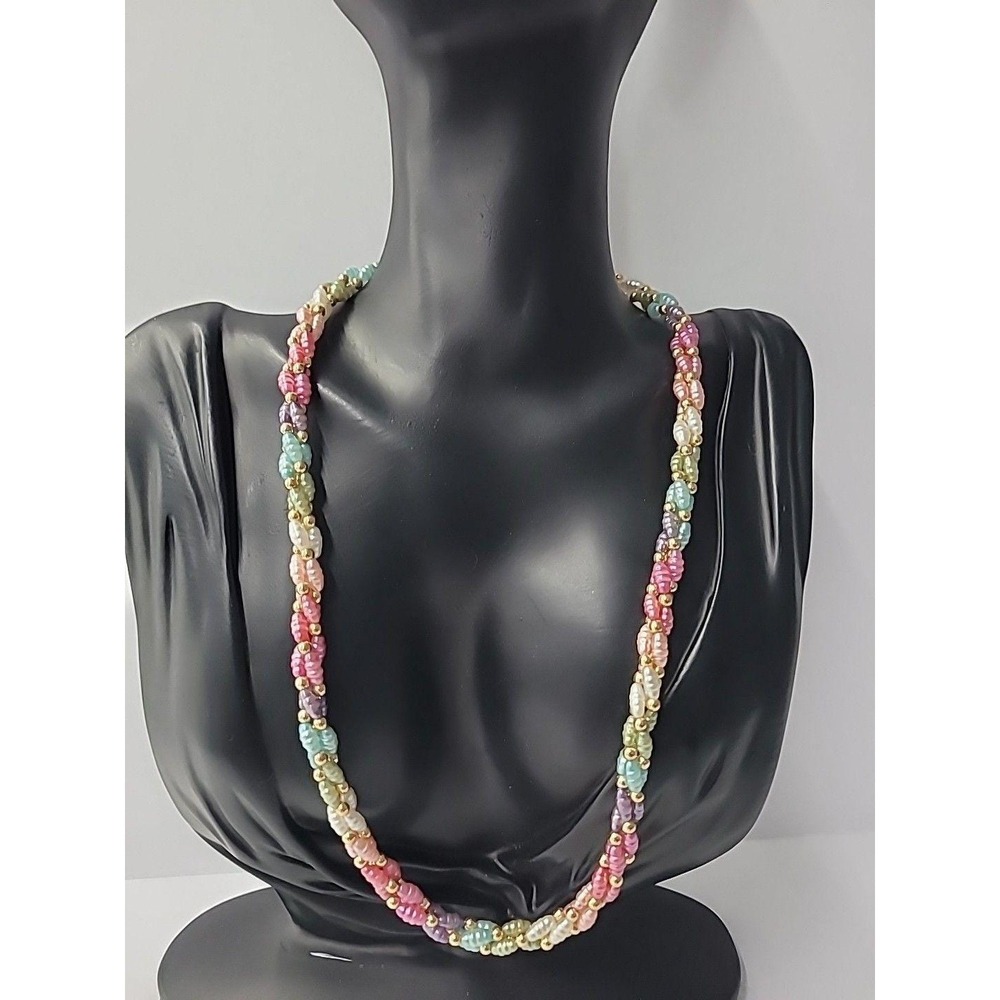 Pastel Colored‎ Beaded Necklace Twisted Gold Spacer Jewelry